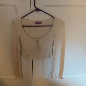 Edikted Cream Lace Tie-Front Blouse